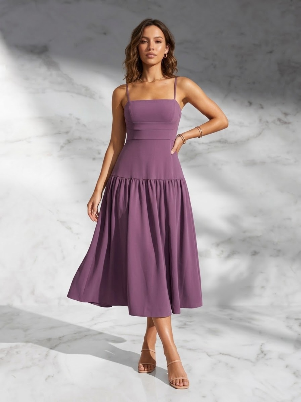 Banana Republic Sleeveless Square-Neck Midi Dress size 8 color burgundy